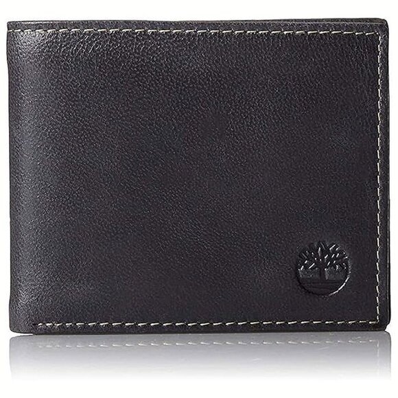 mens Leather Wallet With Attached Flip Pocket, Black (Cloudy)